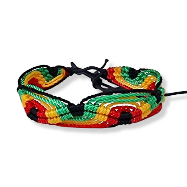 Rasta Friendship Bracelet- Flat Cotton Bracelet-Party Favors-Handmade Bracelet-Wristband- Boho Jewelry-Surfer Bracelet-Woven Bracelets