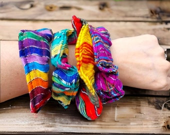 Multicolour Striped Hair Ties/ Bright Scrunchies/ Guatemalan Fabric Hair Bobbles/ Ethnic Scrunchy/  Ponytail Holder/ Soft Elastic Bun Wrap