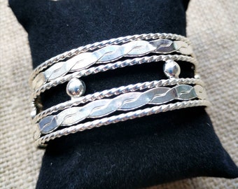 Mexican Bracelet Silver Plated Braided Design Handmade in Taxco Mexican Jewelry Gift for Mom Statement Cuff Bohemian Bracelet