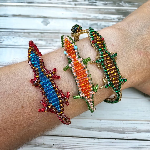 Lizard Bracelet, Gecko Beaded Bracelet, Glass Beaded Wristband, Iguana Bracelet, Animal Bracelet, Best Friend Bracelet, Bohemian Bracelet