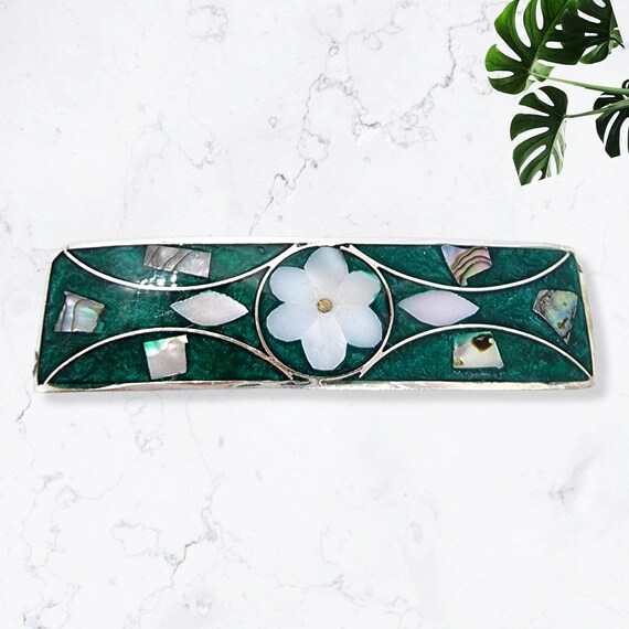 Barrette dangle wrap with Criss-cross pattern.  Made from mother of pearl Mother of Pearl Hair Barrette, Floral Design, Abalone Shell  main image 2