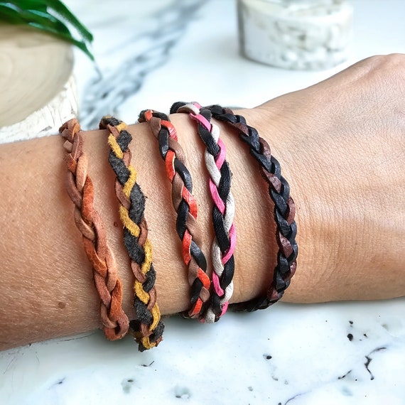 Handmade Plaited Duo Colour Leather Bracelets