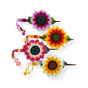 Floral Beaded Hair Slide with Wooden Pin - Bohemian Sunflower Hair Barrette for Bridesmaids - Artisan Made, Nature Inspired Gift for Her