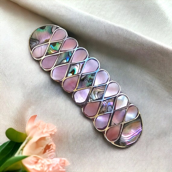 Mother of Pearl Hair Barrette, Infinity Design, Abalone Shell Hair Clip, Silver Plated, Mexican Jewelry,Shell Hair Jewellery,Shell Barrette