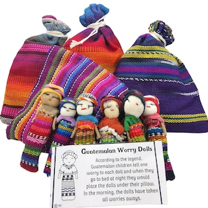 Worry Dolls-6 Dolls 1 Bag-Guatemalan-Large doll-Trouble dolls-Worry People-Best friend gift-Birthday Gift-Anxiety Gift-Worry Doll-Ethnic image 3