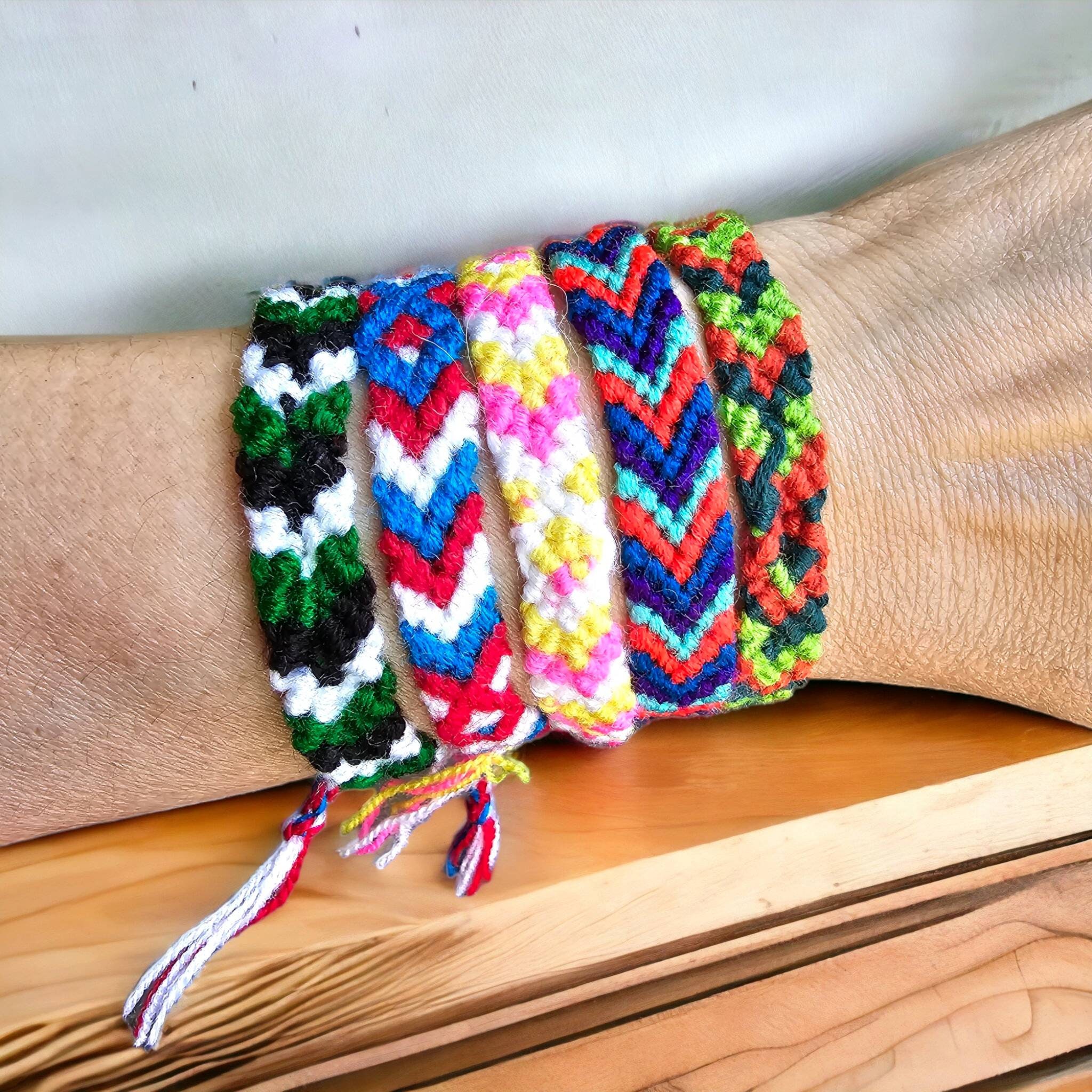 Woven Friendship Bracelets Wool Set of 7 Multi Color Macrame