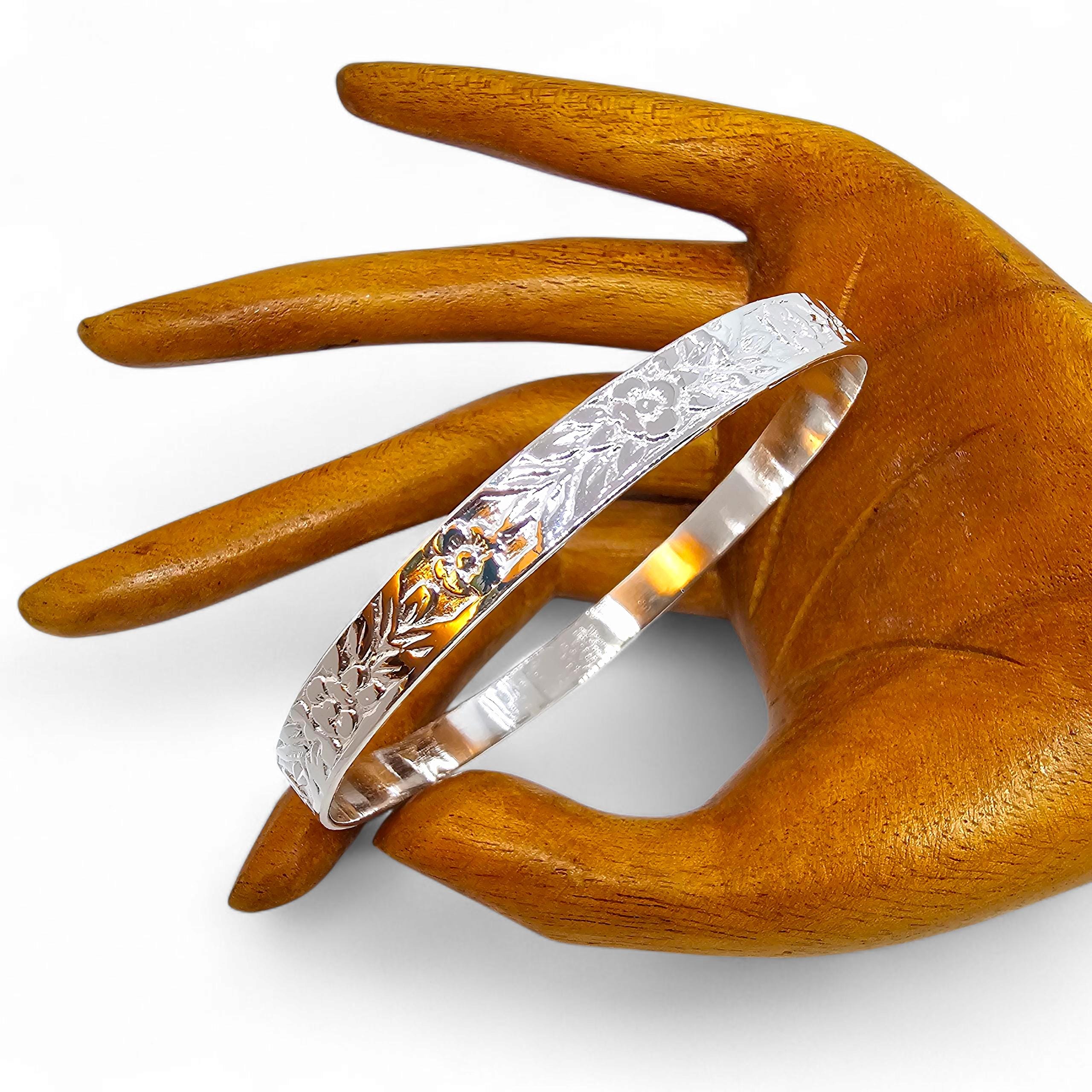 Embossed Mexican Silver Stackable Bangles - Featuring