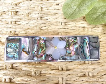 Abalone Shell Barrette, Mother of Pearl Flower Inlay, Boho  display picture 2