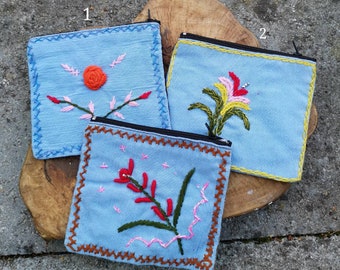 Grand porte-monnaie - design floral- porte-monnaie brodé- sac à monnaie Boho Chic- sac à main zippé- pochette hippie- sac à main ethnique- porte-carte de crédit