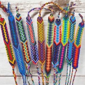Handmade Silk Friendship Bracelets - Colourful Arrowhead Design Woven Tribal Pattern, Adjustable Wristbands, Fair Trade Gifts for Friends