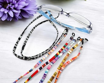 Multicolor Glasses Holder Strap - Ethnic Fabric Eyeglass Lanyard - Unisex Sunglasses Cord - Rope Spectacle Strap, Horizontal Stripe Design