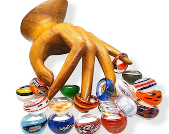 Murano Style Glass Rings, Lot of 5, Colourful Mexican Rings