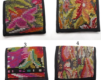 Guatemalan Mayan Wallet/ Fabric Wallet/ Huipil Wallet/ Hand Embroidered / Floral design/ Unisex/ Multi colour/ Handwoven/ Bohemian Purse