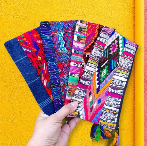 Hand Woven Pencil Case, Fabric, Tribal Bag, Guatemalan Huipil Bag- Stationery Bag, Toiletry Bag, Hippie Bag, Bag wit Tassel, Multi Colour