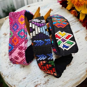 Hand Embroidered Headband, Floral Design, Huipil Hair Accessory, Multi Colour, Stretchy Ethnic headband, Bohemian Headband, Hippie Style