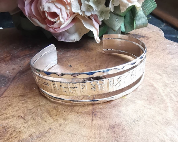 Mexican Bracelet, Zodiac, Horoscope Design, Silver Plated, Cuff , Engraved bracelet, Mexican Jewelry, Silver Bracelet for woman