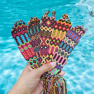 Mexican Wide Friendship Bracelets, Diamond Pattern, Hand Woven Bracelet, Bohemian, Ethnic Bracelet, Festival Summer Bracelet, Handmade