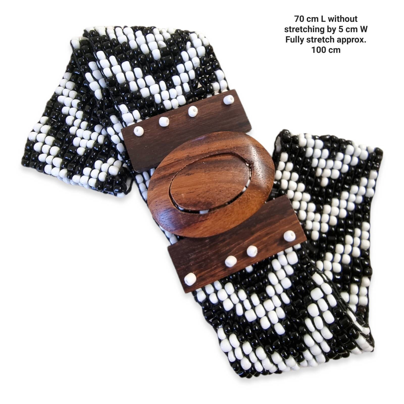 Hand Beaded Belt, Stretch Bead Belt, Hardwood Clasp, Multi 