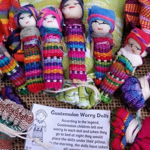 Worry Dolls-6 Dolls 1 Bag-Guatemalan-Large doll-Trouble dolls-Worry People-Best friend gift-Birthday Gift-Anxiety Gift-Worry Doll-Ethnic image 4