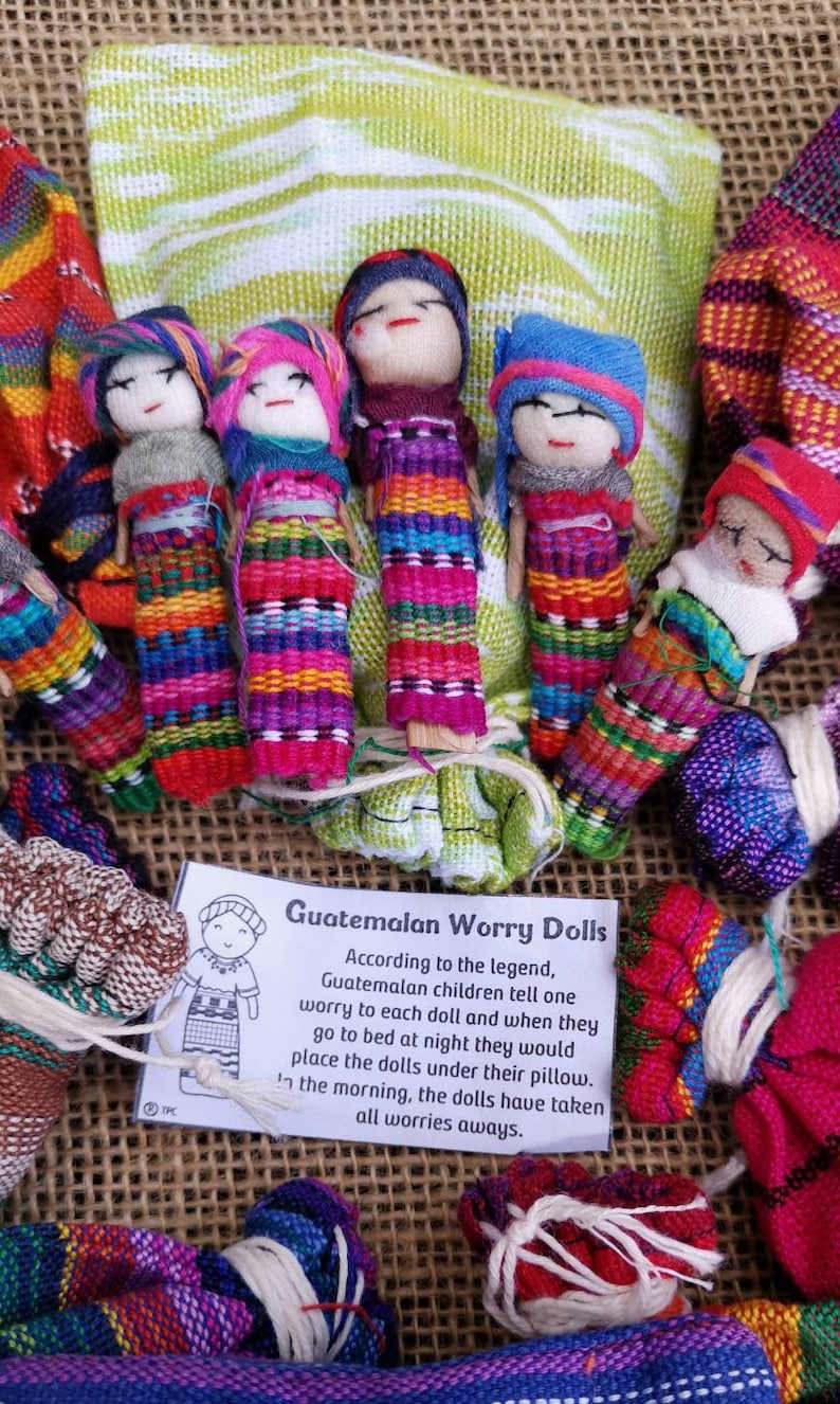 Worry Dolls-6 poupées 1 sac-guatémaltèque-grande poupée-poupées à problèmes-Worry People-Cadeau meilleur ami-Cadeau d'anniversaire-Cadeau anxiété-Worry Doll-Ethnique image 4