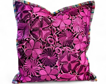 Magenta Huipil Cushion Cover Guatemalan Floral Mayan Pillow Boho Decor