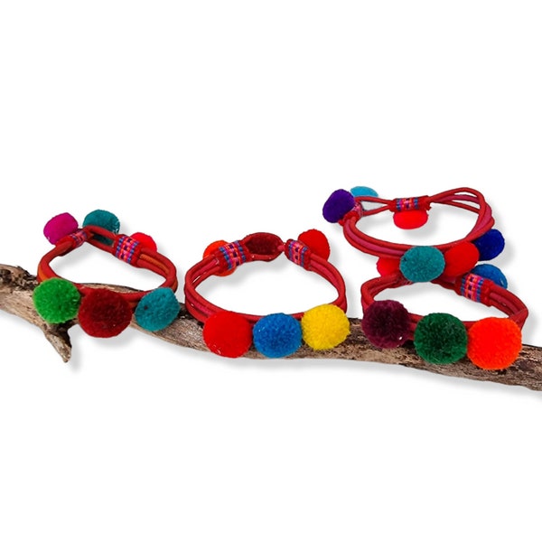 Pom Pom Bracelets, Kids Size, Neon Multicolor Mini Poms,  Boho Jewelry, Fashion Bracelet, Unique Cotton Friendship Bracelets , Bohemian