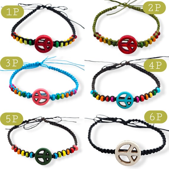 Peace Sign Bracelet – Boho Wax Cord Bracelets for Men
