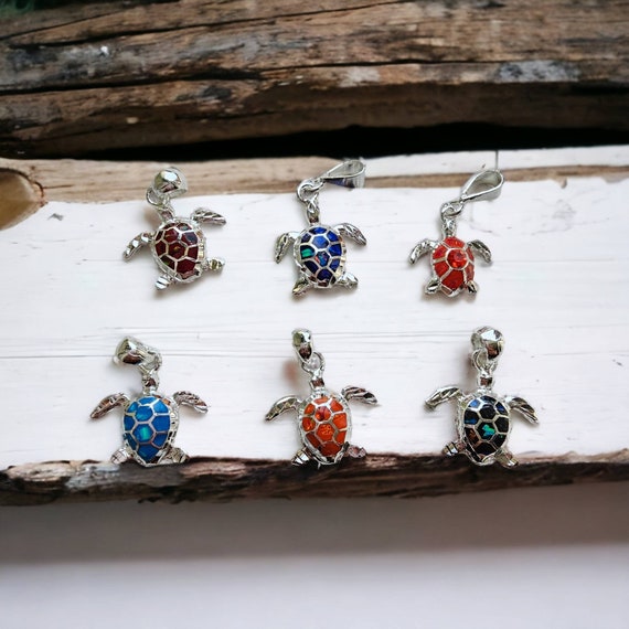 Opalite Sea Turtle Pendant / Animal Opalite Pendant |  Silver Plated | Boho Ocean Jewellery |  Multicolour | Silver Colour | Mexican Jewelry