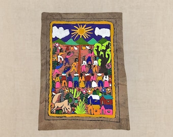 Mexican Amate Bark Painting – Colorful Village Scene Folk Art