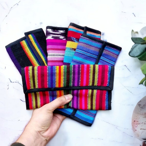Guatemalan Striped Purse, Rectangular Shaped, Velcro Closure Purse, Multi Compartment Storage, Multi Colour Purse, Shoulder Hippie Purse