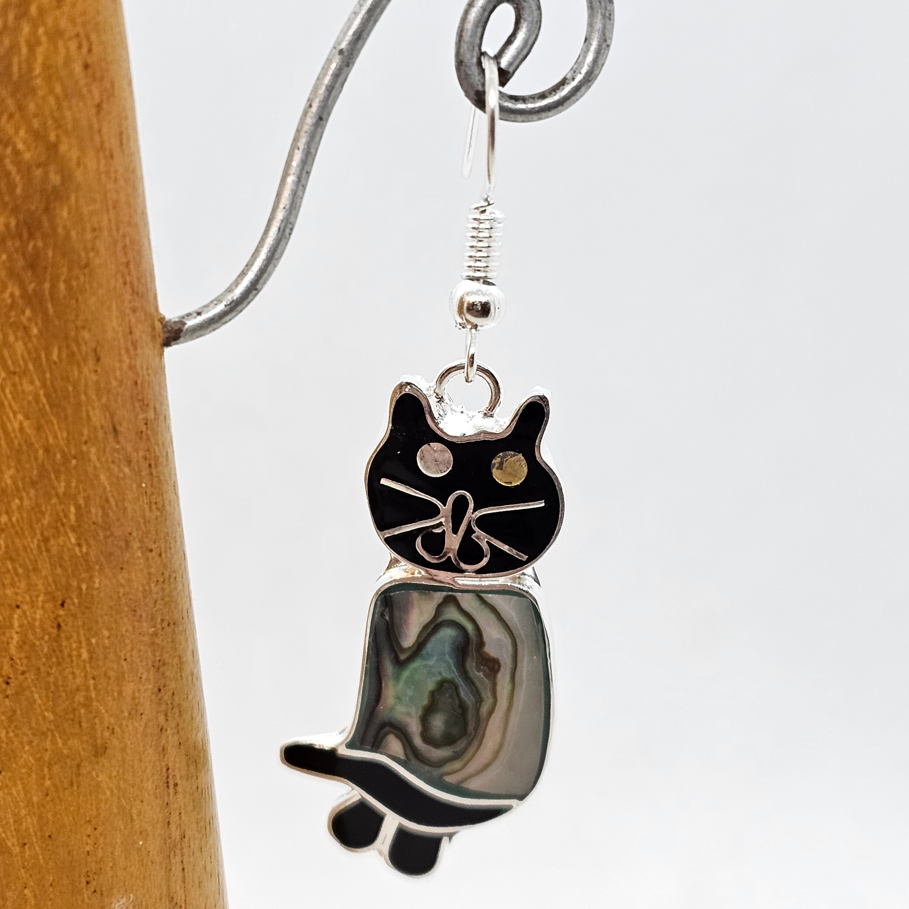JFASHOP Abalone Shell Orecchini in argento sterling 925 con albero della vita, orecchini a forma di gatto per donne, regalo di compleanno per gli amanti dei gatti, Extra, Argento, Abalone