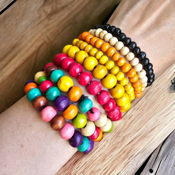 Bracelets extensibles avec perles en bois pour enfants en gros pour  création de bijoux 