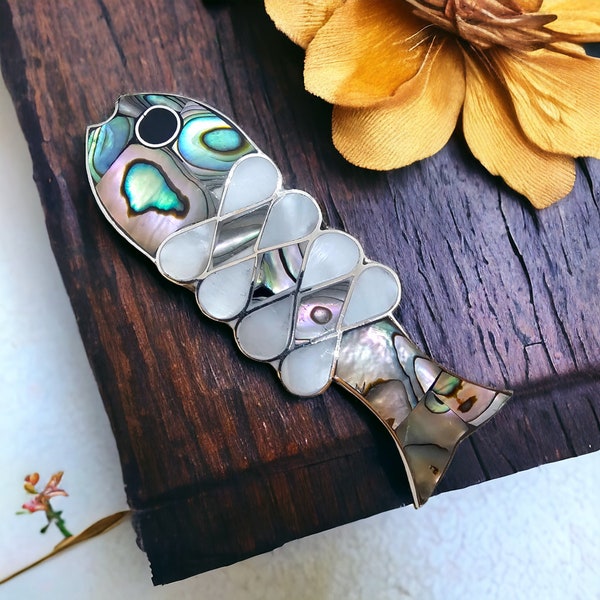 Unique Abalone Shell Fish Hair Barrette - Handcrafted Silver Plated, Mother of Pearl Hair Clip, Sea Inspired Hair Accessories, MOP Hair Clip