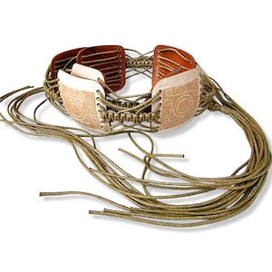 Hand Carved Coconut Shell Belt | Bohemian Macrame Belt | Square Shaped | Cream Beige Colour Belt | Belly Dancing Belt | Braided Knotted Belt