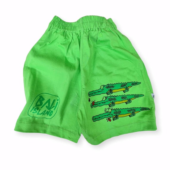 Children Green Shorts, Kids Cotton Bali Shorts, Crocodile Motif Shorts, Boho, Summer Shorts, Casual Wear Shorts, Elasticated, Small
