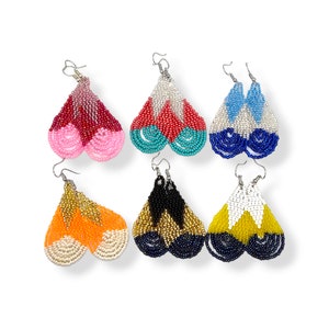 Huichol Teardrop Earrings: Glass Beaded Mexican Tribal Jewelry