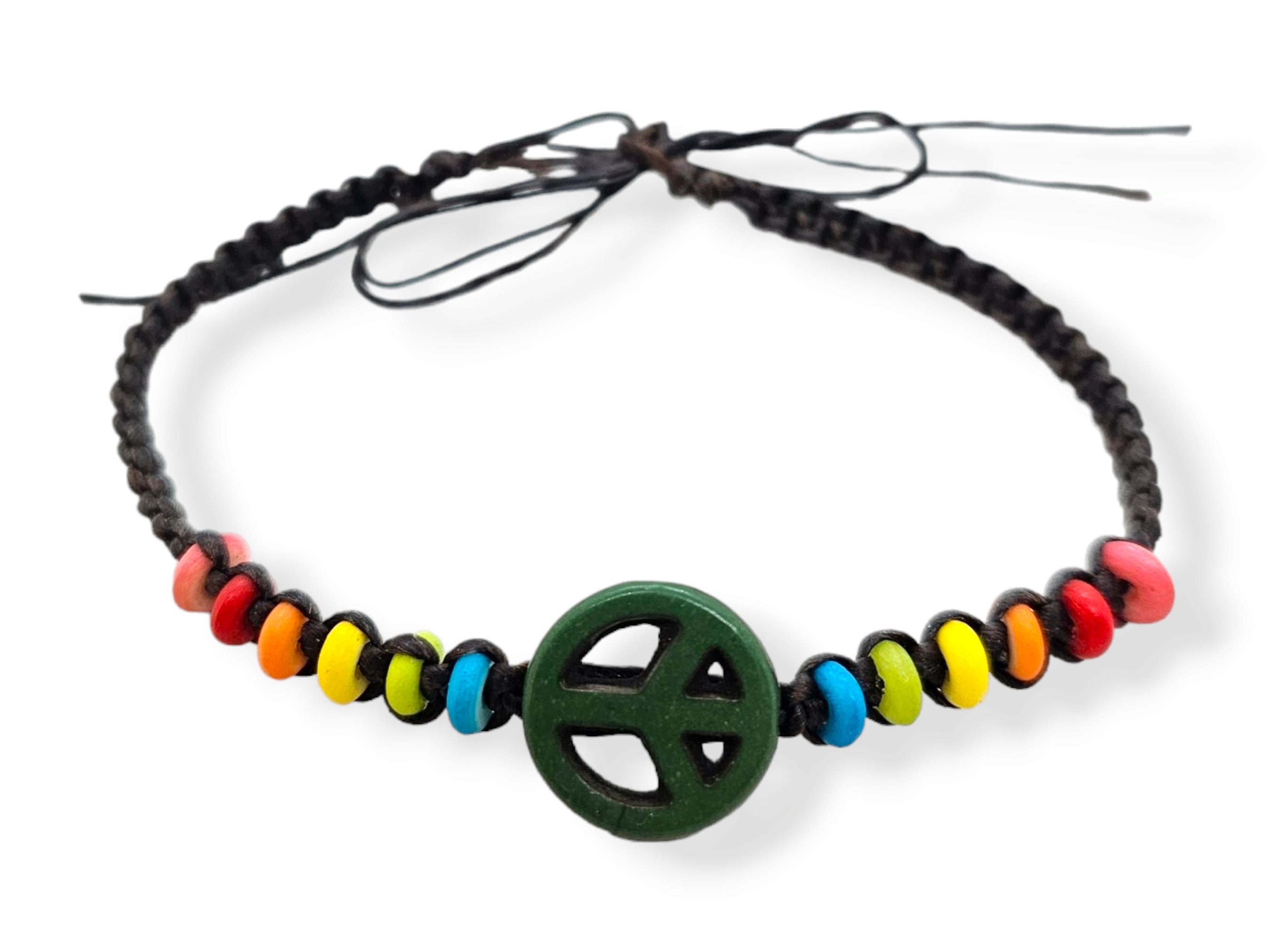 Peace Sign Bracelet – Boho Wax Cord Bracelets for Men