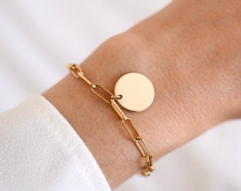 Gold plated bracelet with wide chain and medal rings / Golden women's bracelet