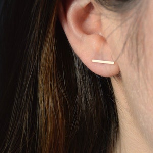 Gold-plated designer bar earring / Stick line earring / Minimalist earrings image 3