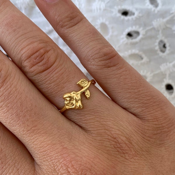 Bague femme fleur dorée à l'or fin / Bague fine réglable  / Cadeau femme