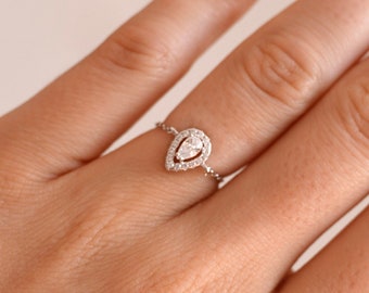 Bague Strass Brillant Poire - Argent 925 - Taille 53 - Occasion
