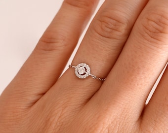 Bague chaine Argent 925 rond brillant zirconium / Bague chainette réglable / Bague ajustable