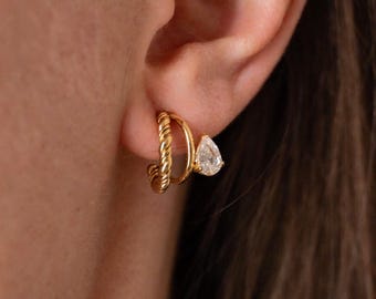 Stainless steel earrings adorned with cubic zirconia / Hoop earrings