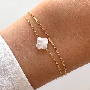 Mother-of-pearl clover bracelet / Double stainless steel bracelet