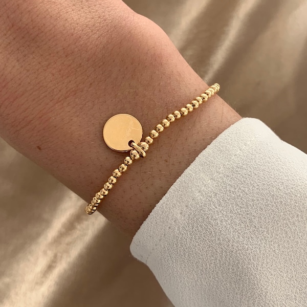 Bracelet femme perles plaqué or médaille / Bracelet doré médaillon