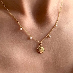 Fine sun pendant necklace / Minimalist women&#39;s necklace with fine stainless steel chain / Women&#39;s gift