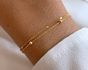 Bracelet femme acier inoxydable double rang chaine fine / Bracelet fin minimaliste