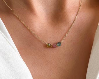 Tourmaline natural stone and stainless steel necklace / Minimalist thin necklace with colored stones