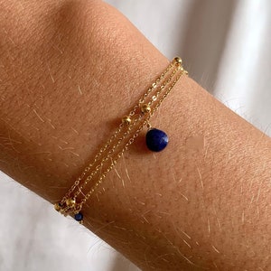 Bracelet femme acier inoxydable triple rang chaine fine pierre naturelle lapis lazuli image 1
