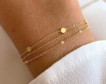 Women's stainless steel triple row fine chain bracelet